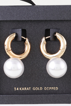 Shiny Pearl Drop Hoop Earrings