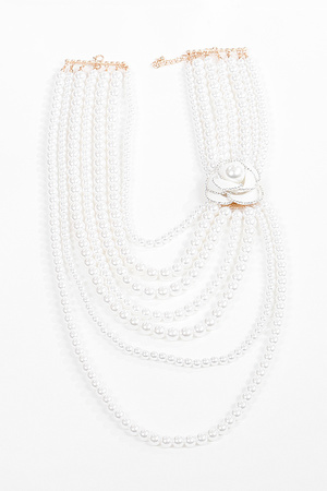 Multi Pearl Rose Wrap Necklace