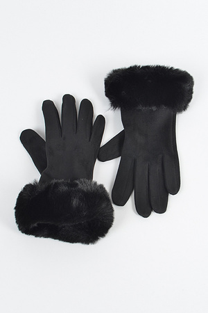 Faux Suede Gloves W faux Fur.