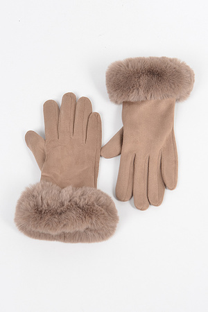 Faux Suede Gloves W faux Fur.