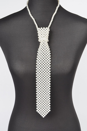 Faux Pearl Polyester Necktie Necklace