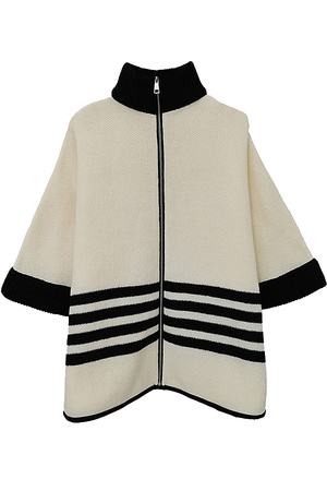 Sporty Bordered Zip Up Knit Kimono